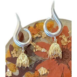 RAWAN KANAN Sculptural Two Tone 925 Silver Gold Drop Earrings NWT